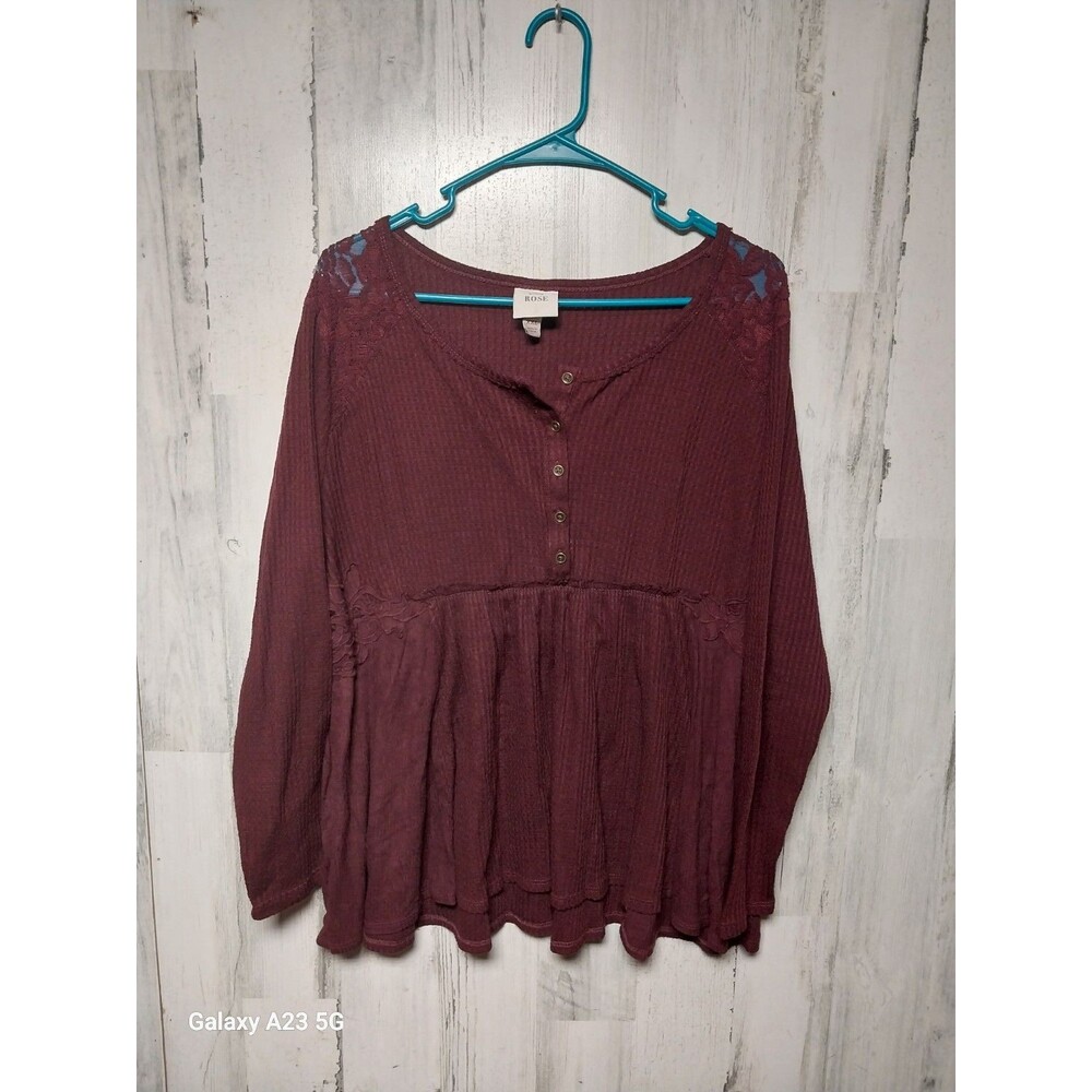 Knox Rose XXL Burgundy Wafflt Weave Peplum Top